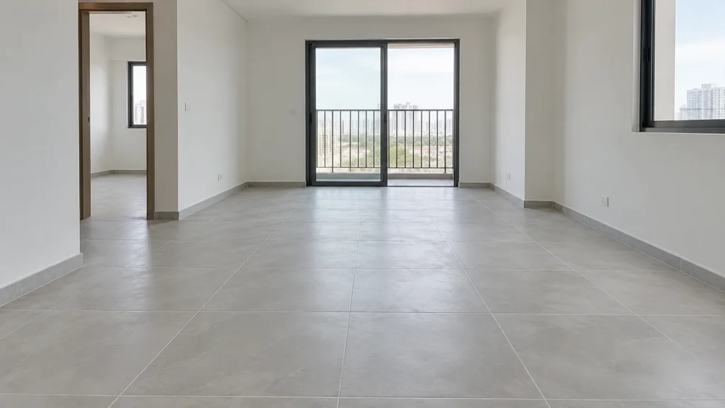 Ảnh minh họa: phòng trống có nền gạch mới lát để quan sát trước bàn giao