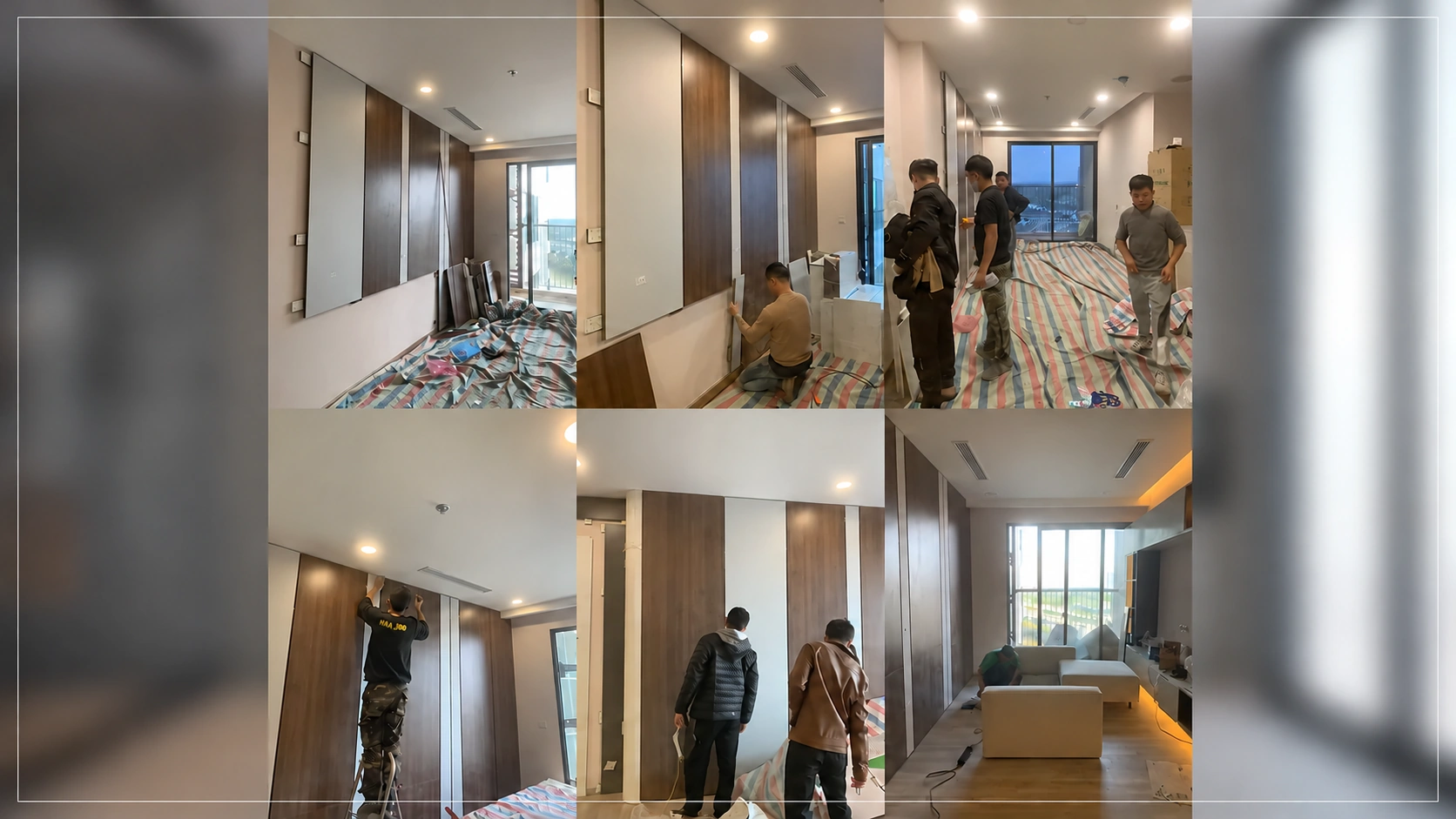 Ghép ảnh lắp vách trang trí phía sau sofa phòng khách