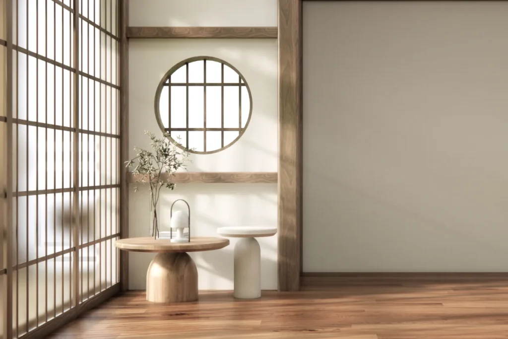 Không gian tối giản với vật liệu gỗ và ánh sáng tự nhiên